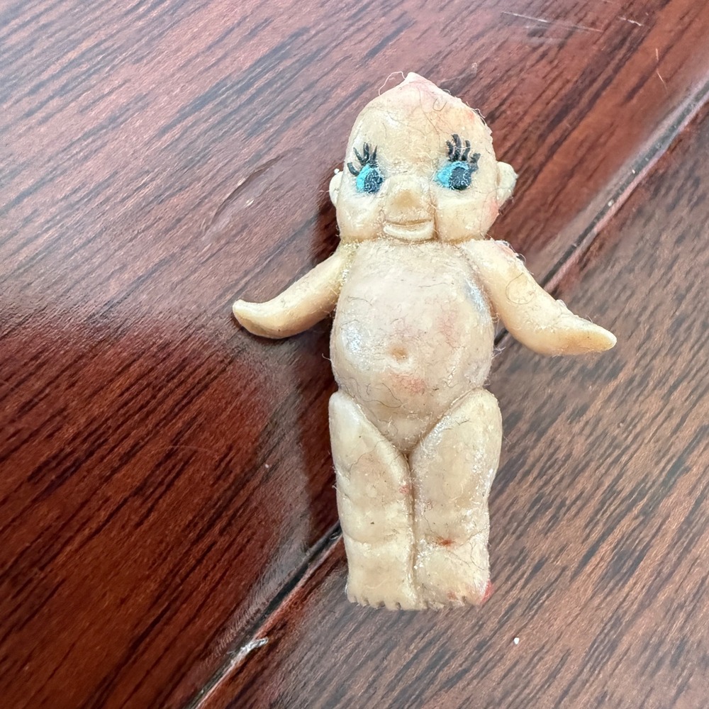 Vintage Kewpie Style Baby Doll Brooch Pin 2" Miniature Figural Blue Eyes Kitsch